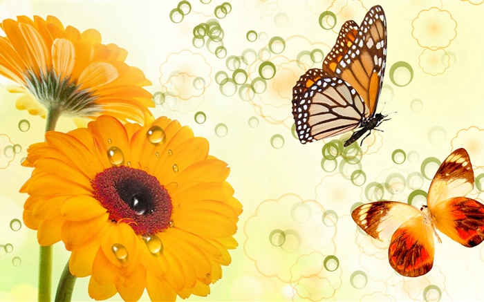 Fleurs et papillons jaunes, design créatif Fonds d'écran, image