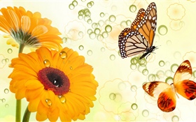 Fleurs et papillons jaunes, design créatif HD Fonds d'écran