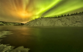 Alaska, aurores boréales, lac, neige, hiver