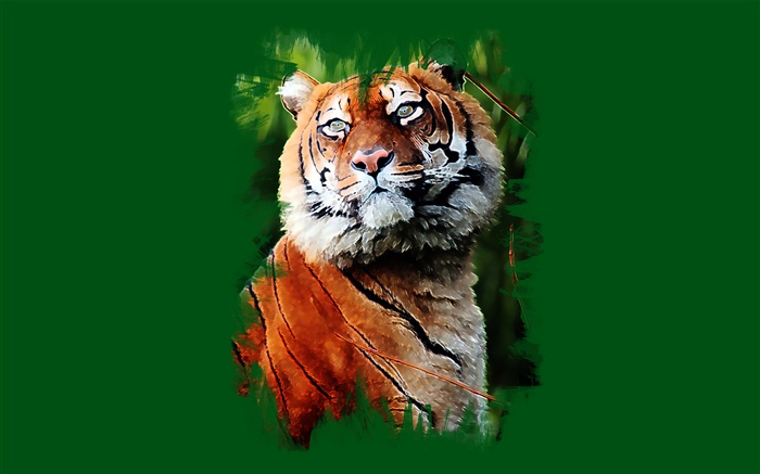Peinture d'art, tigre, fond vert Fonds d'écran, image
