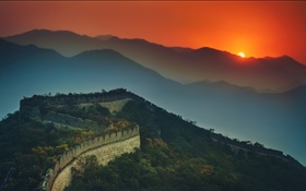 Grande Muraille, montagnes, coucher de soleil, crépuscule HD Fonds d'écran