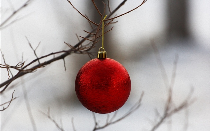 Boule de Noël rouge, brindilles Fonds d'écran, image