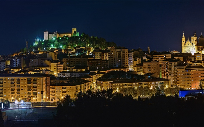 Espagne, aragon, lumières, nuit, ville, bâtiments Fonds d'écran, image