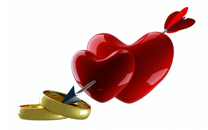Deux coeurs d'amour rouges, flèche, bagues Fonds d'écran, image
