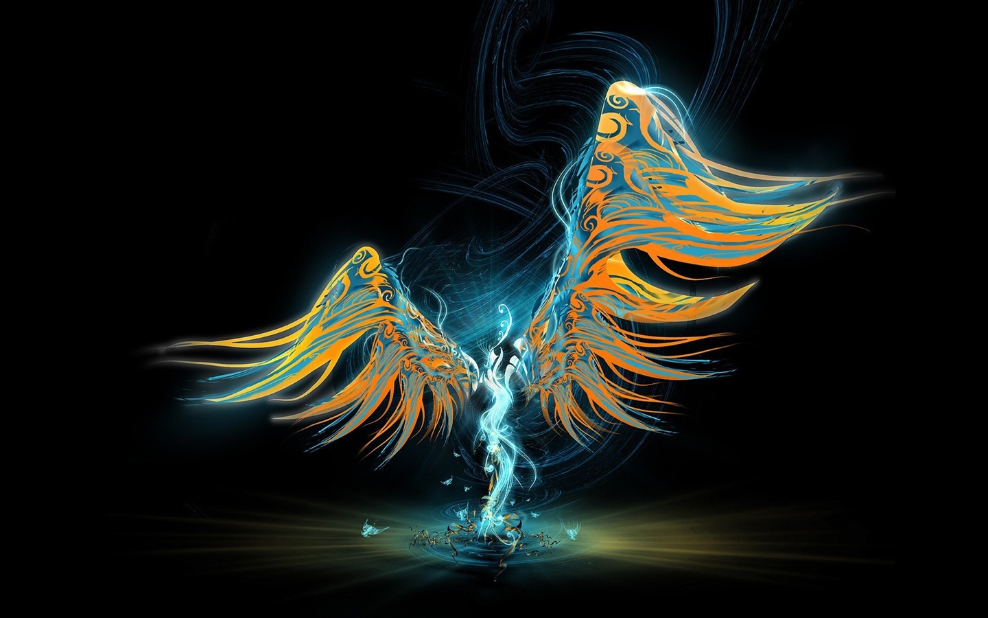 Ange abstrait, ailes, fond noir 1440x900 Fonds d'écran