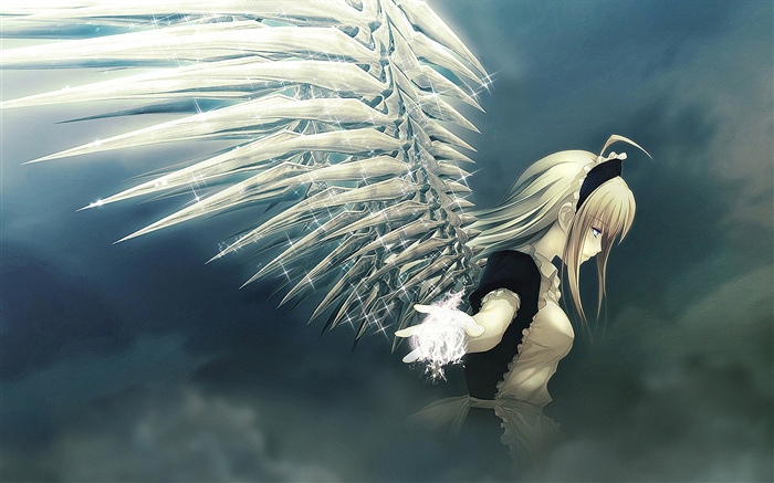 Anime girl, ange, ailes, briller Fonds d'écran, image