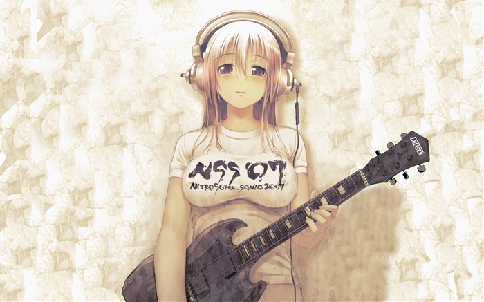 Anime Girl, casque, guitare Fonds d'écran, image