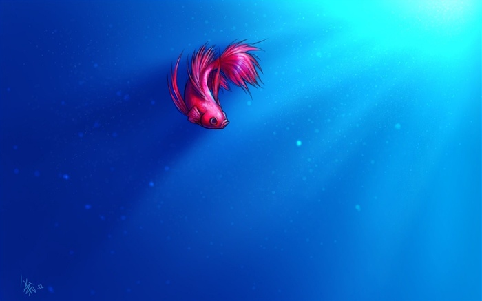 Peinture d'art, poisson rose, mer bleue Fonds d'écran, image