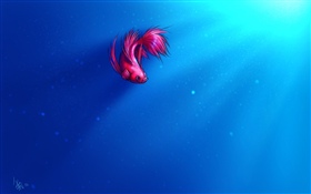 Peinture d'art, poisson rose, mer bleue HD Fonds d'écran
