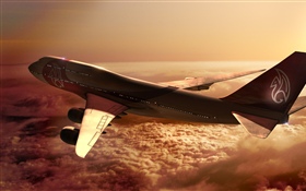Boeing 747 avion, nuages, soleil HD Fonds d'écran
