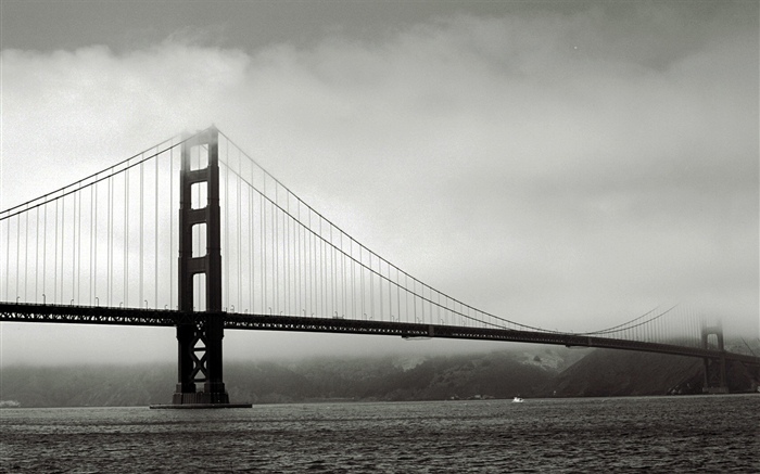 Pont, fleuve, image noire et blanche Fonds d'écran, image
