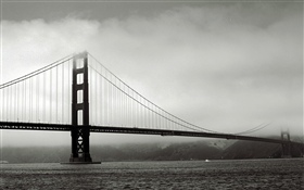 Pont, fleuve, image noire et blanche HD Fonds d'écran