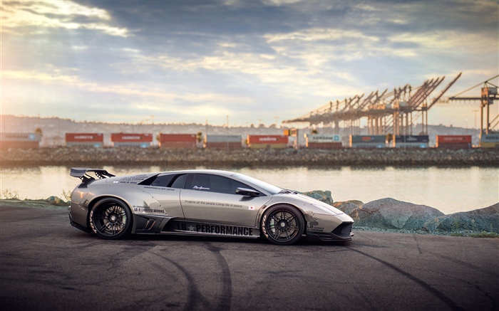 Lamborghini supercar argent vue de côté Fonds d'écran, image