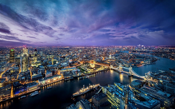 Londres, nuit de la ville, rivière, pont, lumières, Angleterre Fonds d'écran, image