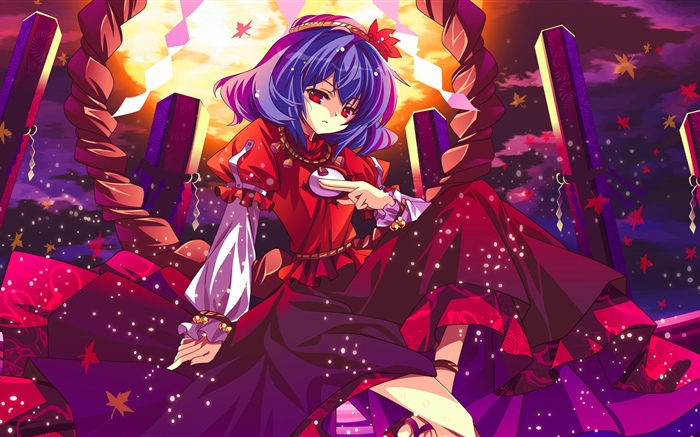 Anime girl cheveux violets, yeux rouges Fonds d'écran, image