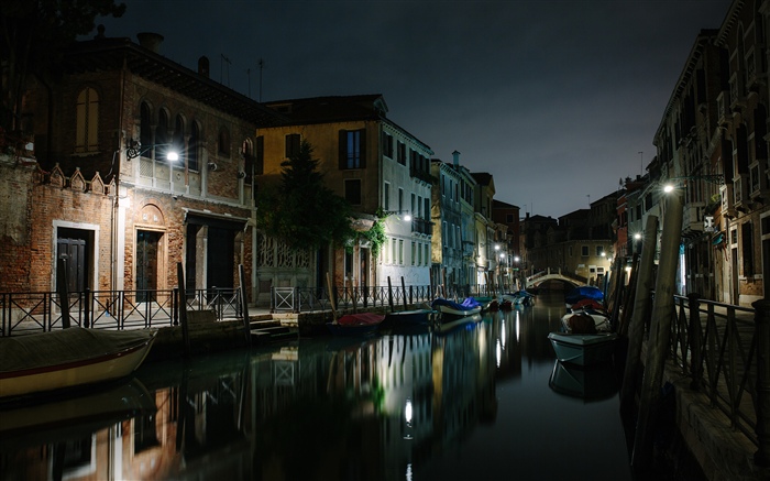 Venise, Italie, rivière, maisons, pont, nuit Fonds d'écran, image