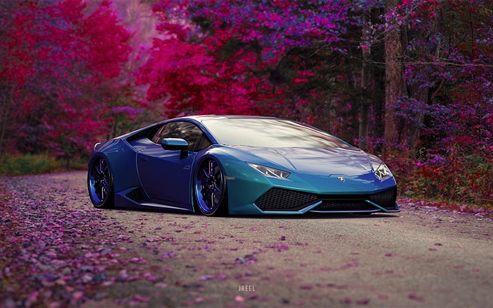 Blue Lamborghini Supercar, automne Fonds d'écran, image