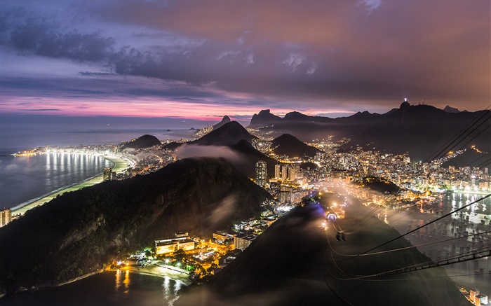 Brésil, nuit, vue sur le dessus, ville, lumières Fonds d'écran, image