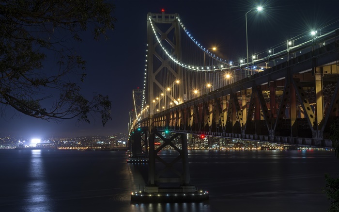 Californie, San Francisco, pont, lumières, rivière, nuit Fonds d'écran, image