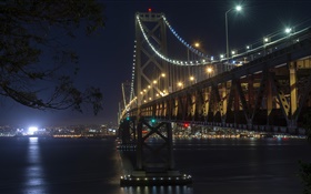 Californie, San Francisco, pont, lumières, rivière, nuit HD Fonds d'écran
