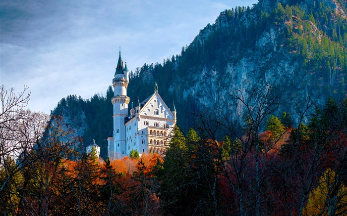 Allemagne, Bavière, château de Neuschwanstein, automne Fonds d'écran, image