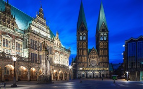 Allemagne, Brême, ville, nuit, lumières HD Fonds d'écran