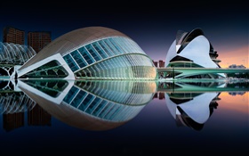 Espagne, Valence, bâtiments, réflexion sur l'eau HD Fonds d'écran