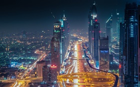 Dubaï, gratte-ciel, routes, lumières, nuit HD Fonds d'écran